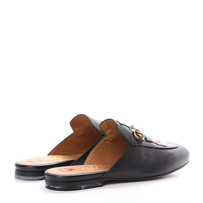 Gucci Calfskin Flower Embroidered Princetown Slippers 36 Black 4 of 10