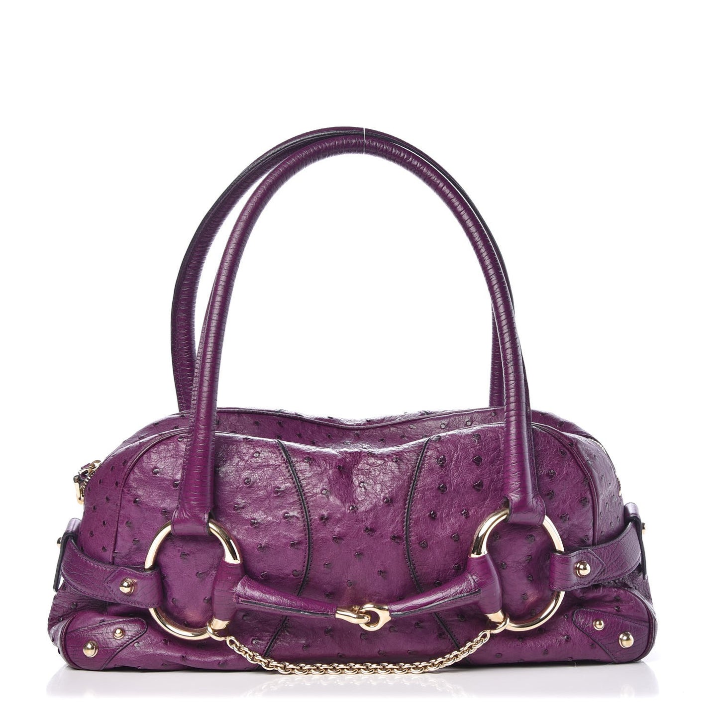 Ostrich Horsebit Chain Satchel Grape Royal