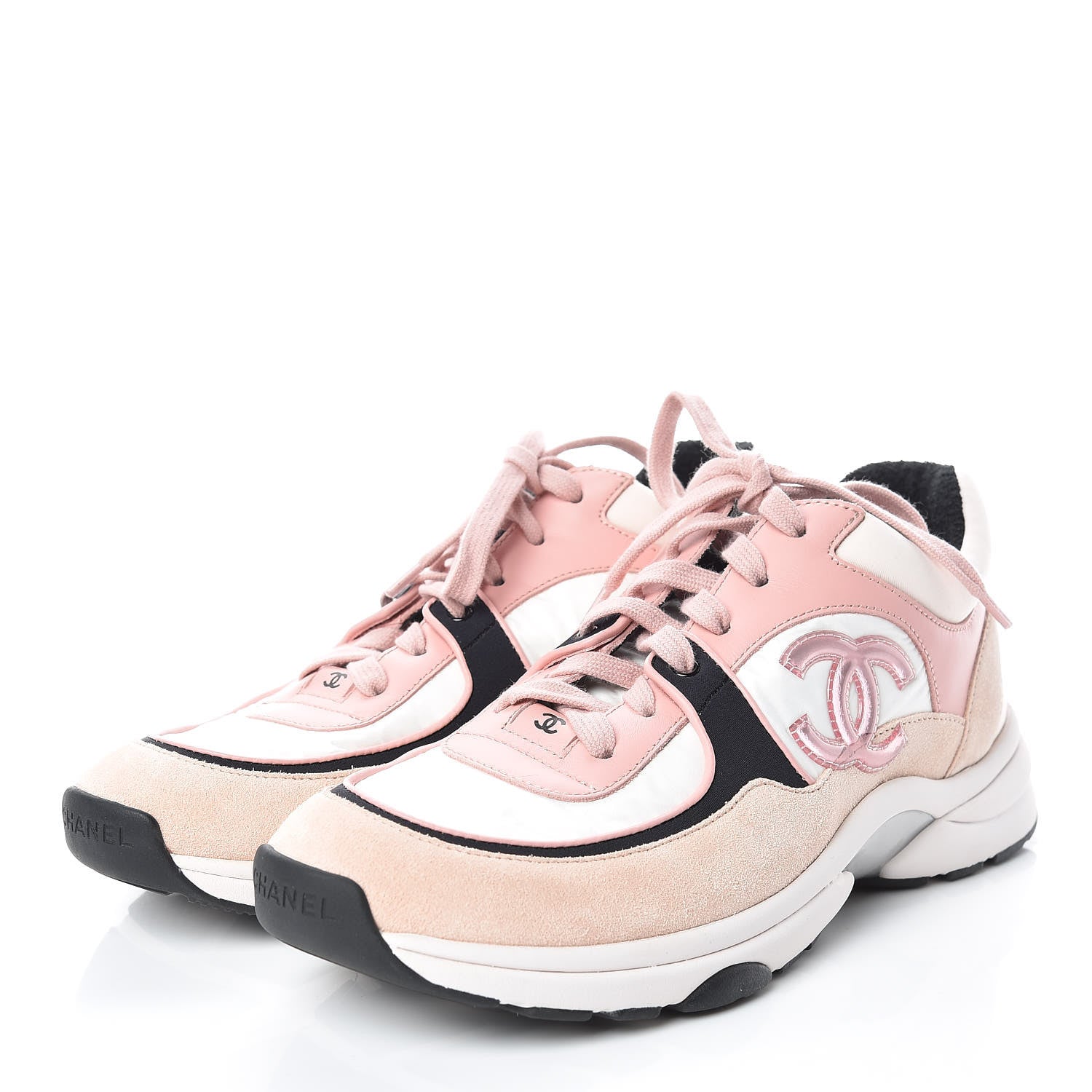 Chanel Suede Nylon Lambskin CC Sneakers 38.5 Pink White Black 3 of 8