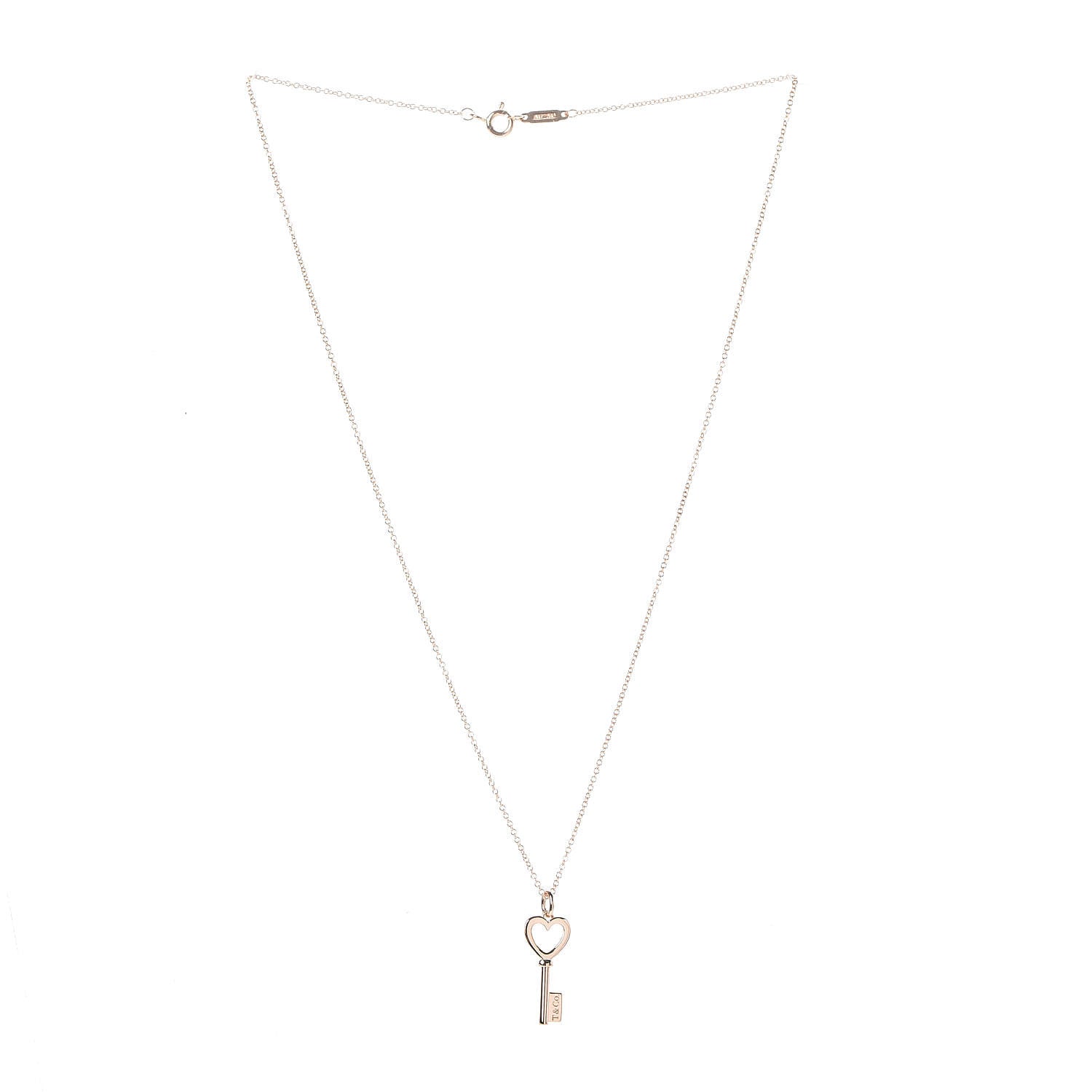 Tiffany 18K Rose Gold Mini Heart Key Pendant Necklace 3 of 6