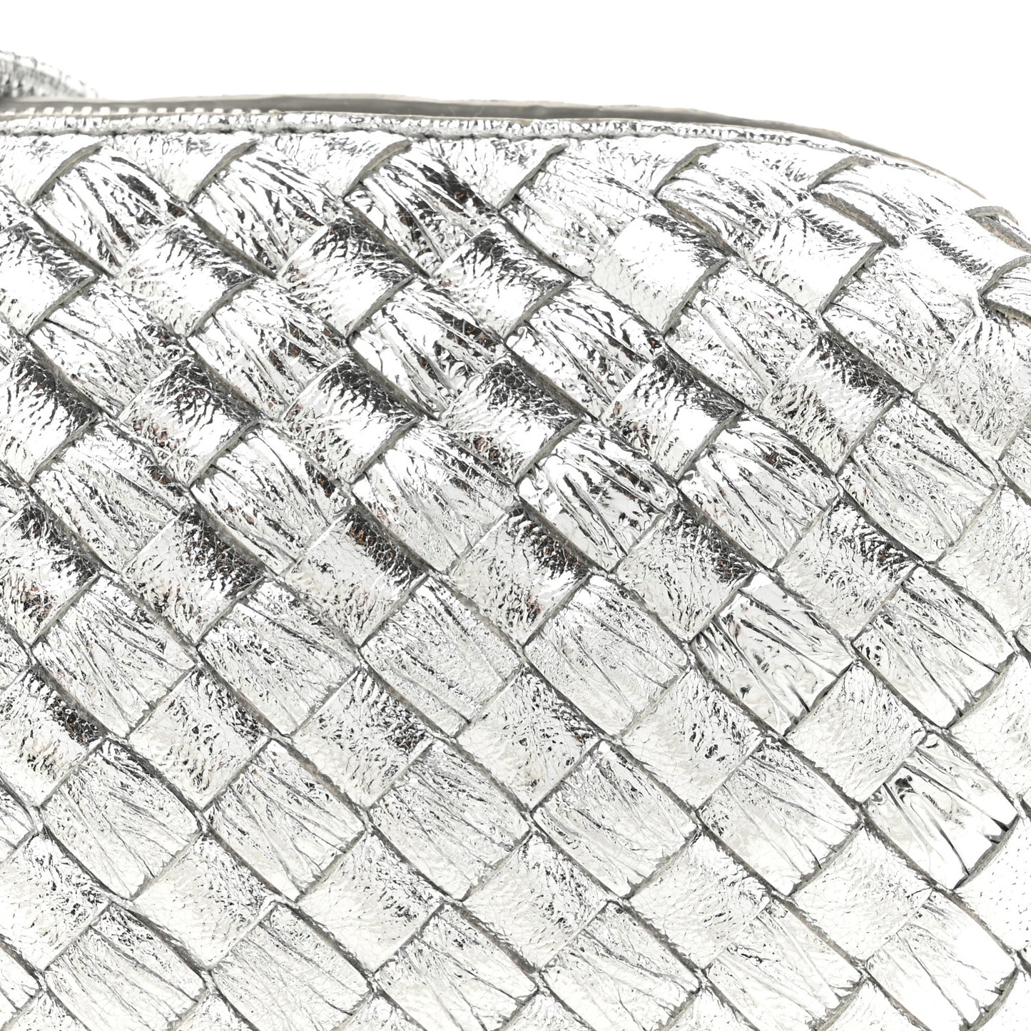 Metallic Calfskin Intrecciato Mini Loop Camera Bag Silver