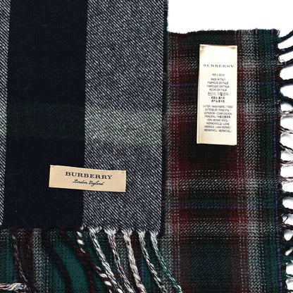 Burberry Wool Reversible Check to Check Scarf Navy 4 of 4