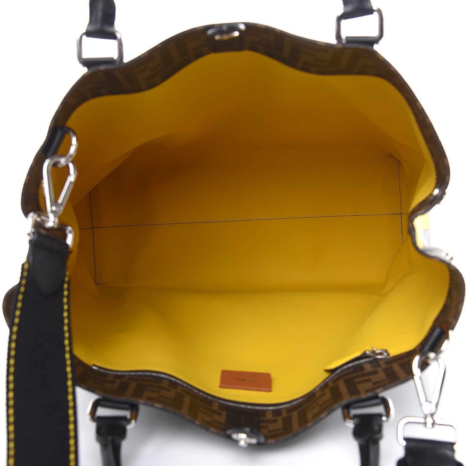 Fendi Glazed Fabric Vitello Century FF 1974 Roma Amor Tote Tobacco Moro Black Limone 5 of 13