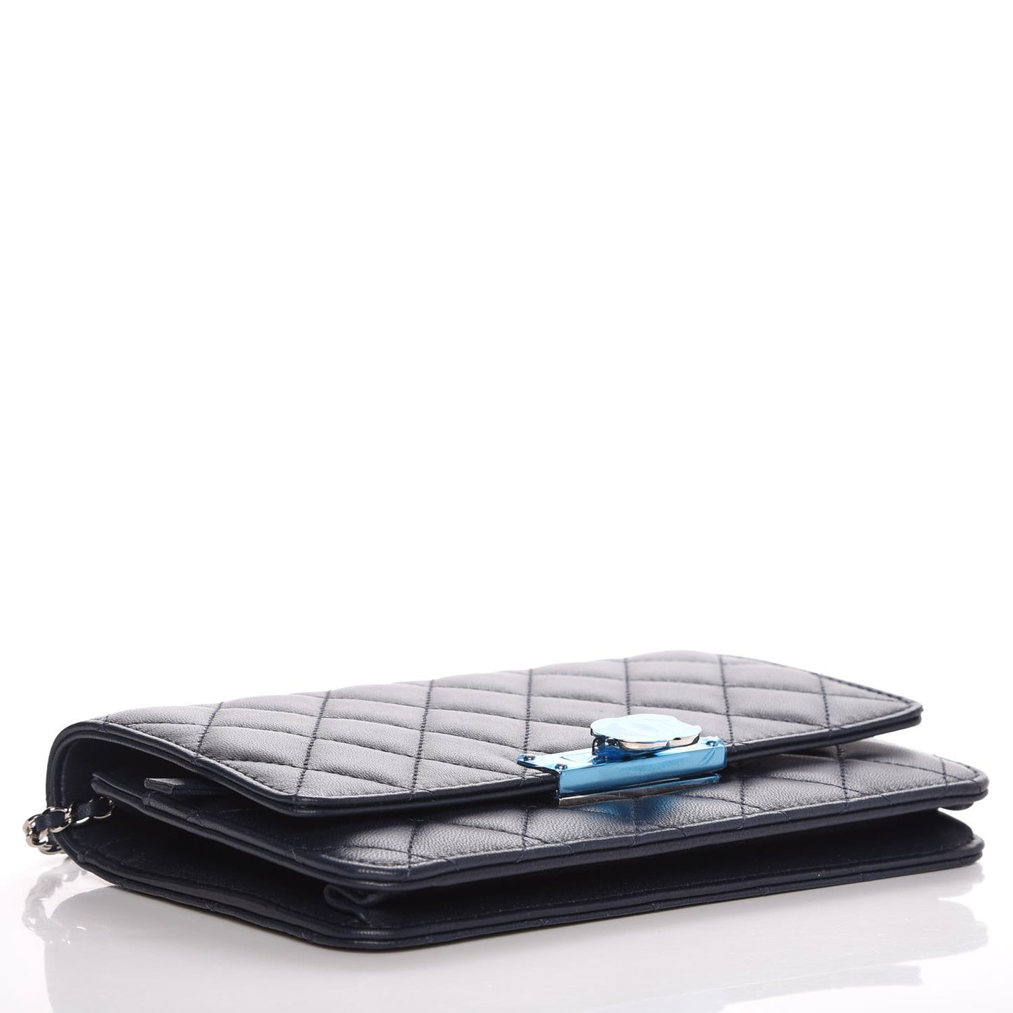 Lambskin Quilted Golden Class Wallet on Chain WOC Navy