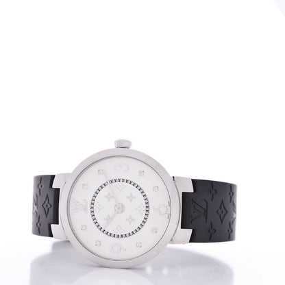 Louis Vuitton Stainless Steel Rubber Diamond 33mm Tambour Slim Quartz Watch 3 of 6