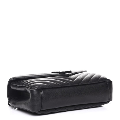 Saint Laurent Sheepskin Matelasse Chevron Monogram Medium College Bag Black 5 of 8