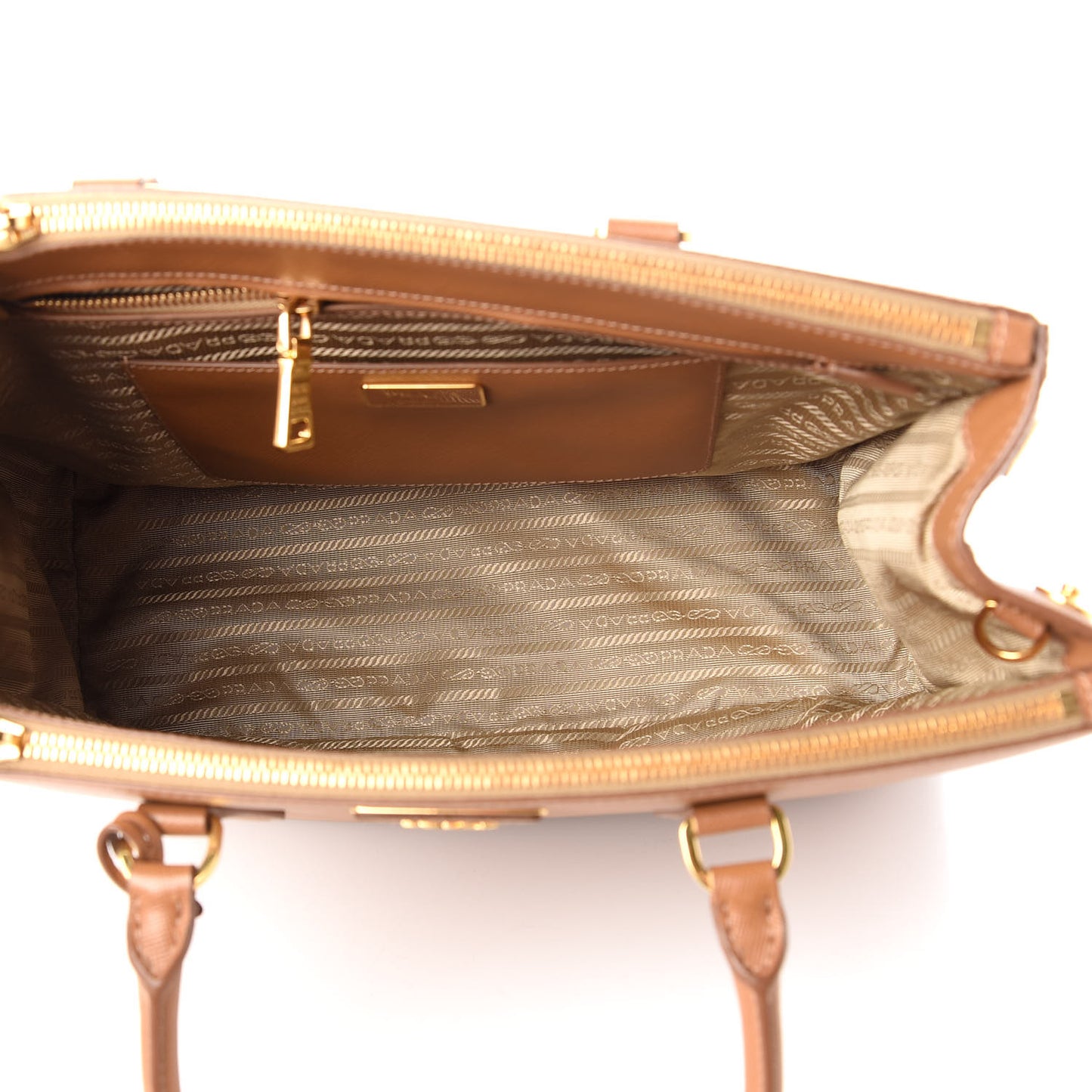 Saffiano Lux Large Galleria Double Zip Tote Caramel