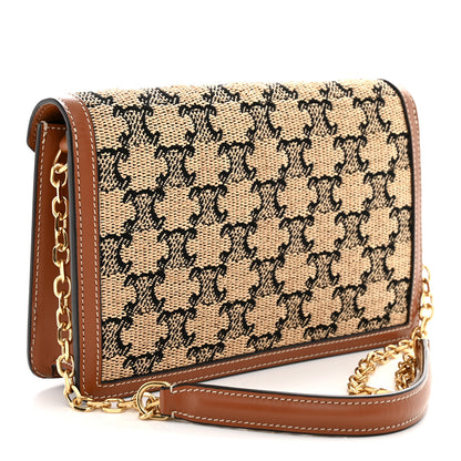 Celine Raffia Jacquard Calfskin Triomphe Wallet on Chain Natural Tan 3 of 11