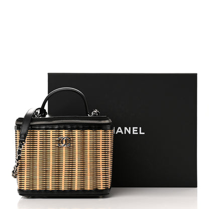 Chanel Glazed Calfskin Raffia Vanity Case Bag Black Beige 12 of 12