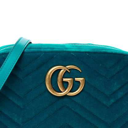 Gucci Velvet Matelasse Small GG Marmont Chain Shoulder Bag Pavone Cyan 11 of 11