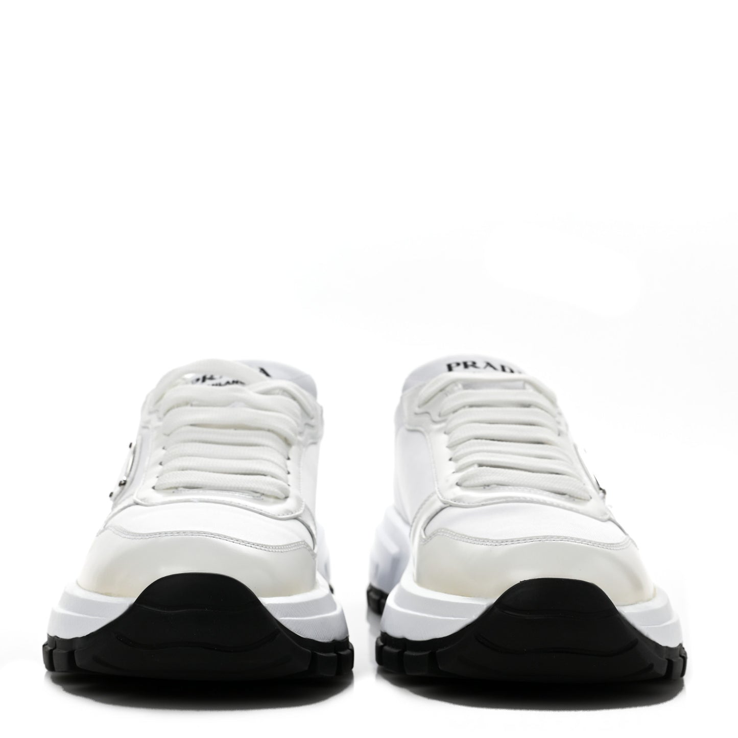 Re-Nylon Spazzolato Metal Triangle Logo Womens Prax 01 45mm Sneakers 39 White Black