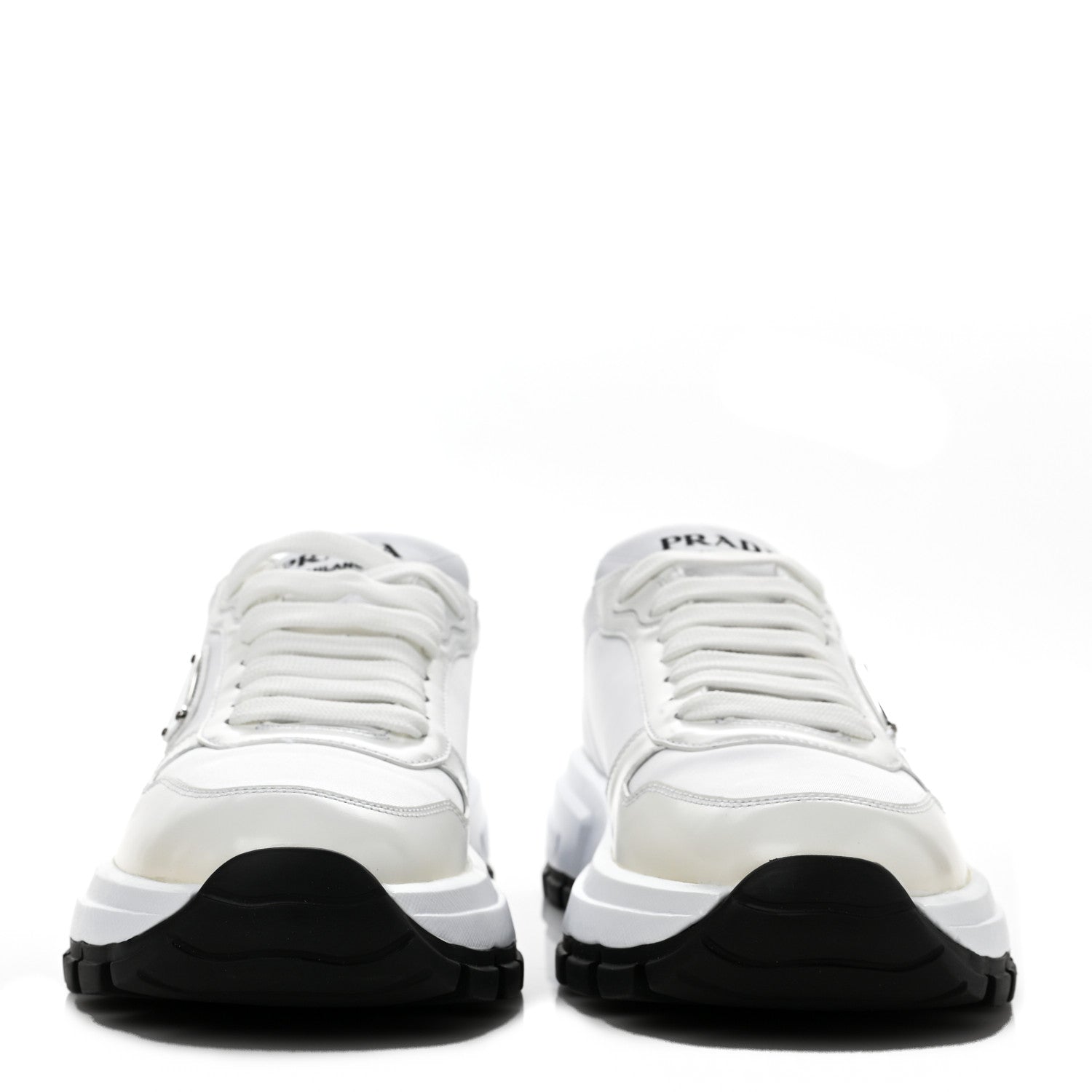 Prada Re-Nylon Spazzolato Metal Triangle Logo Womens Prax 01 45mm Sneakers 39 White Black 2 of 10