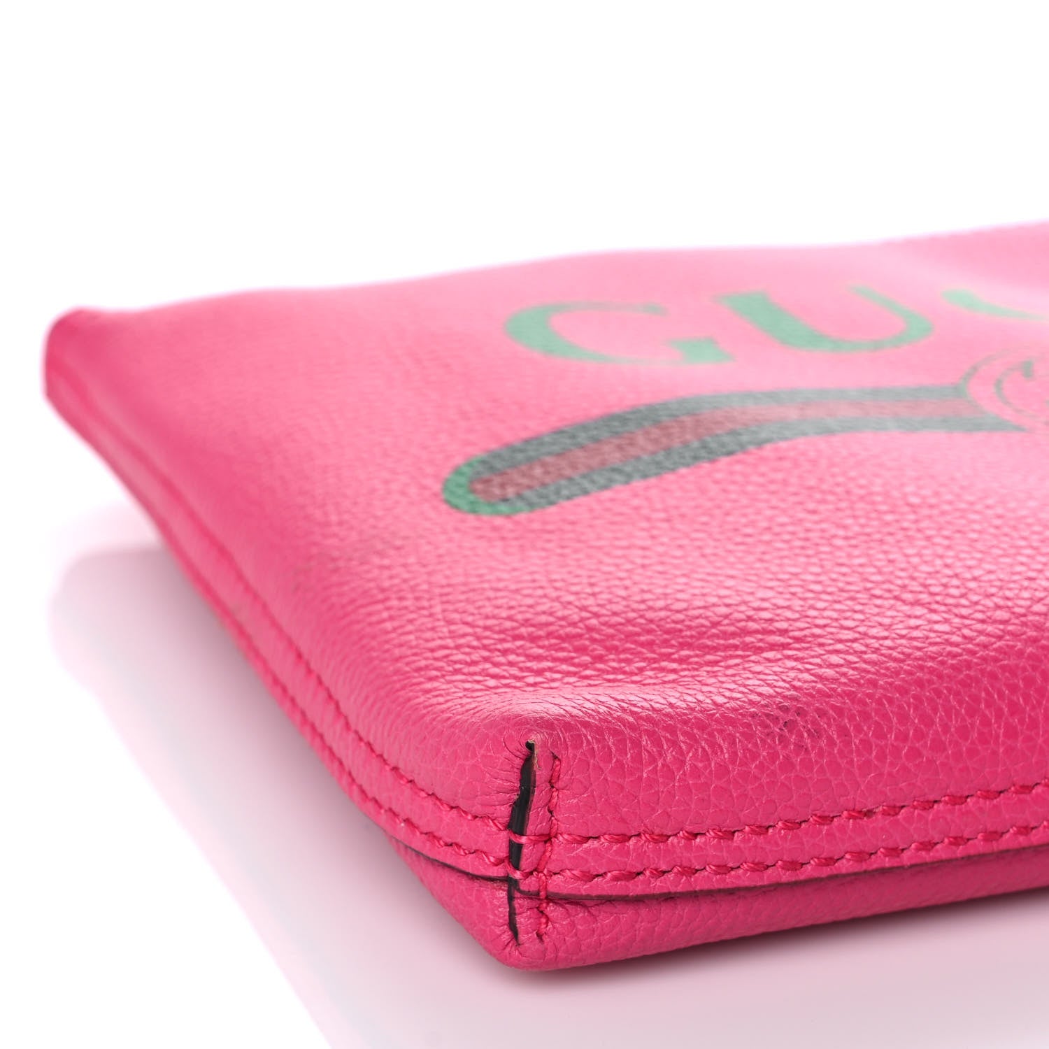 Gucci Pebbled Calfskin Medium Logo Portfolio Clutch Box Pink Green 9 of 11