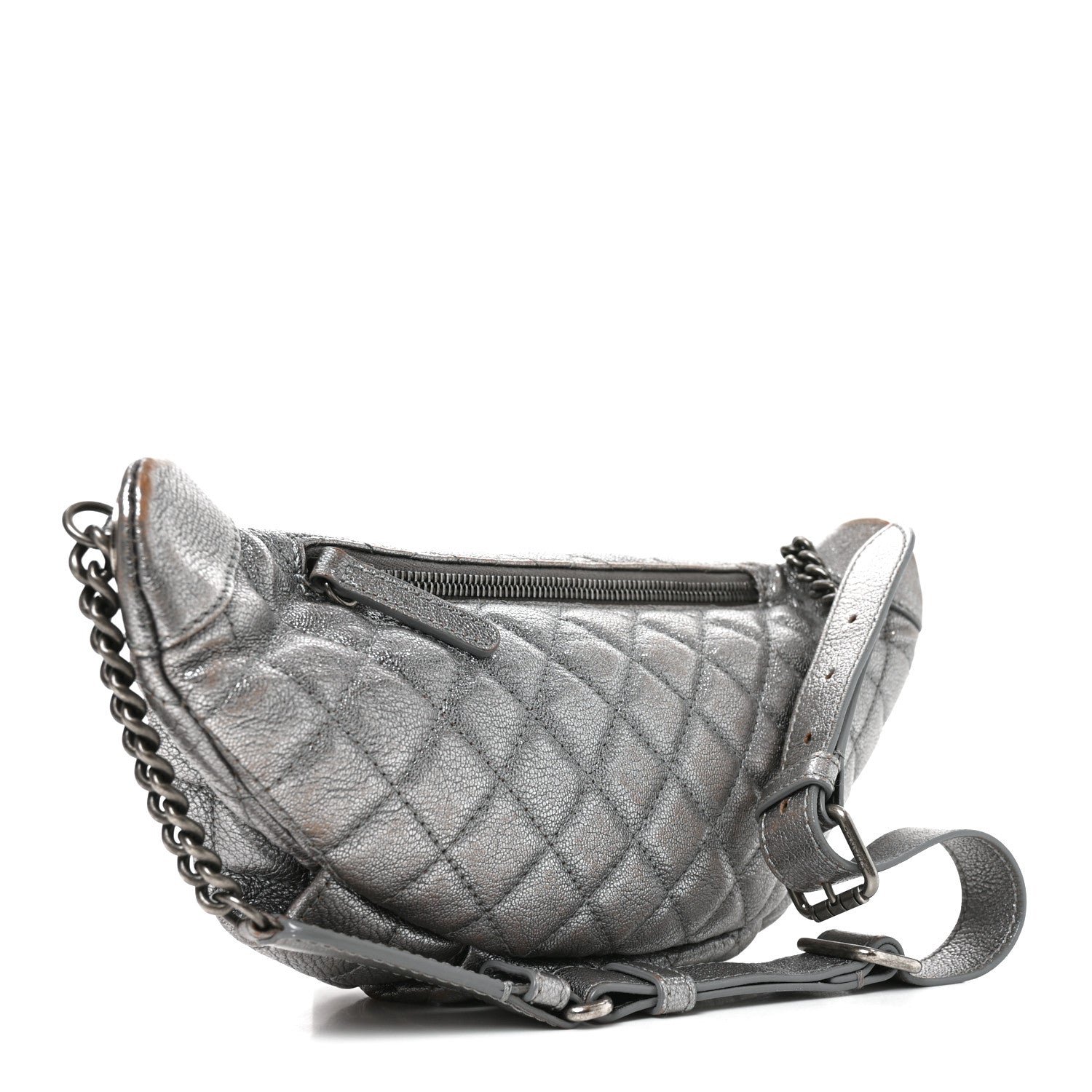 Chanel Metallic Goatskin Quilted Banane Waist Bag Fanny Pack Silver 2 of 9