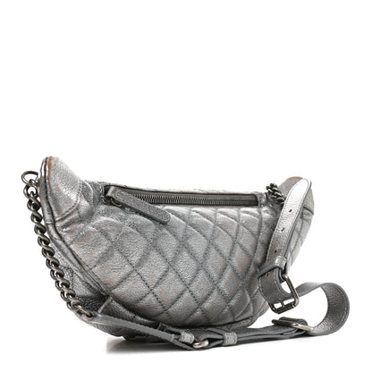 Chanel Metallic Goatskin Quilted Banane Waist Bag Fanny Pack Silver 2 of 9
