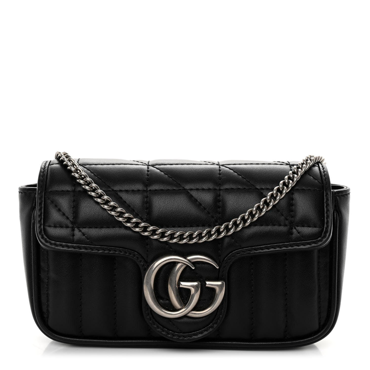 Gucci Calfskin Matelasse Aria Super Mini GG Marmont Shoulder Bag Black 1 of 10