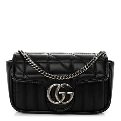 Gucci Calfskin Matelasse Aria Super Mini GG Marmont Shoulder Bag Black 1 of 10
