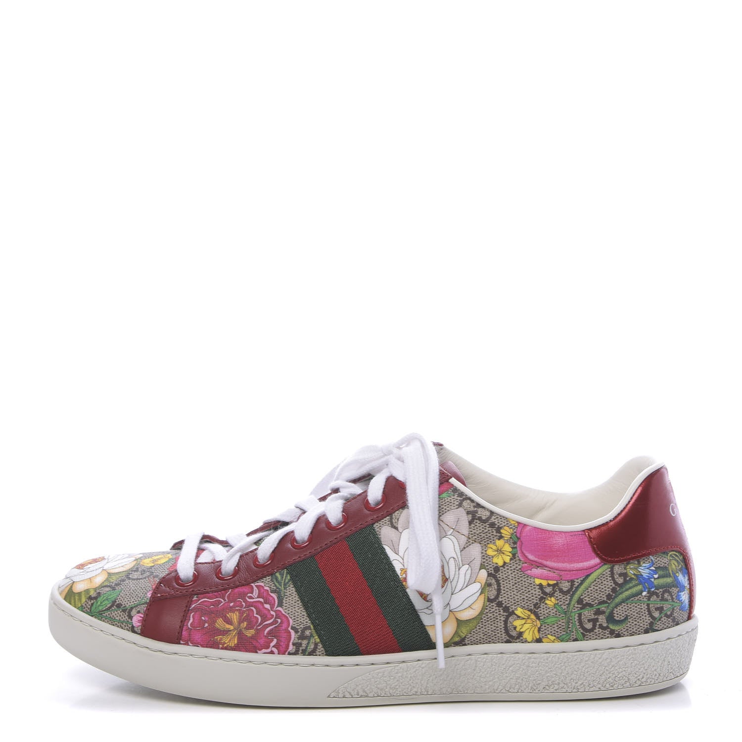 Gucci GG Supreme Monogram Flora Web Womens Ace Sneakers 38.5 Beige Multicolor Rosso 1 of 10