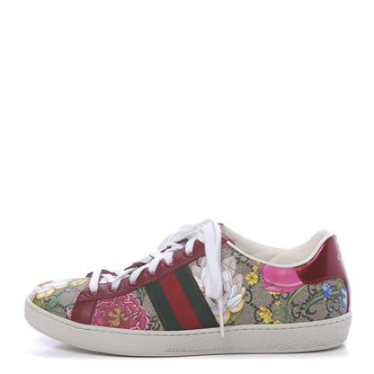 Gucci GG Supreme Monogram Flora Web Womens Ace Sneakers 38.5 Beige Multicolor Rosso 1 of 10