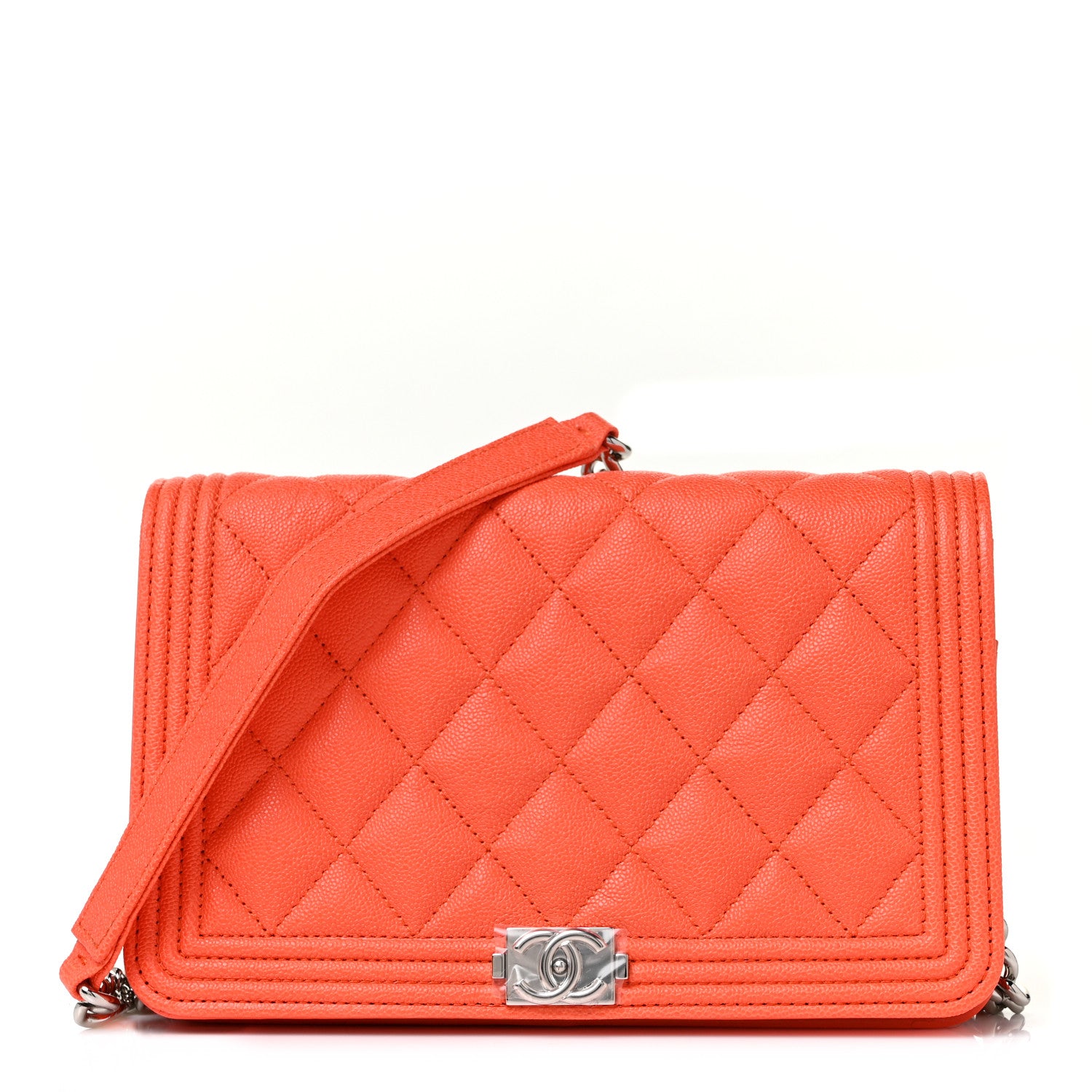Chanel Caviar Quilted Boy Wallet On Chain WOC Orange 1 of 8