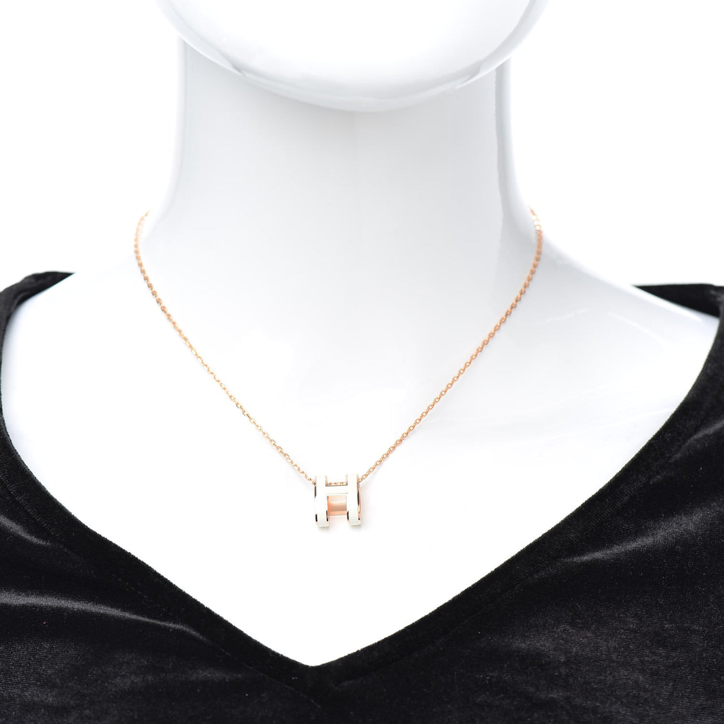 Lacquered Rose Gold Pop H Pendant Necklace White