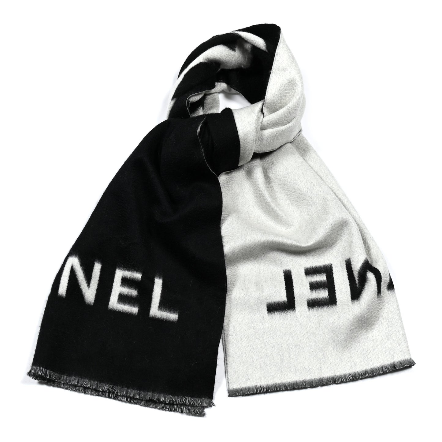 Cashmere CC Fringe Stole Black White