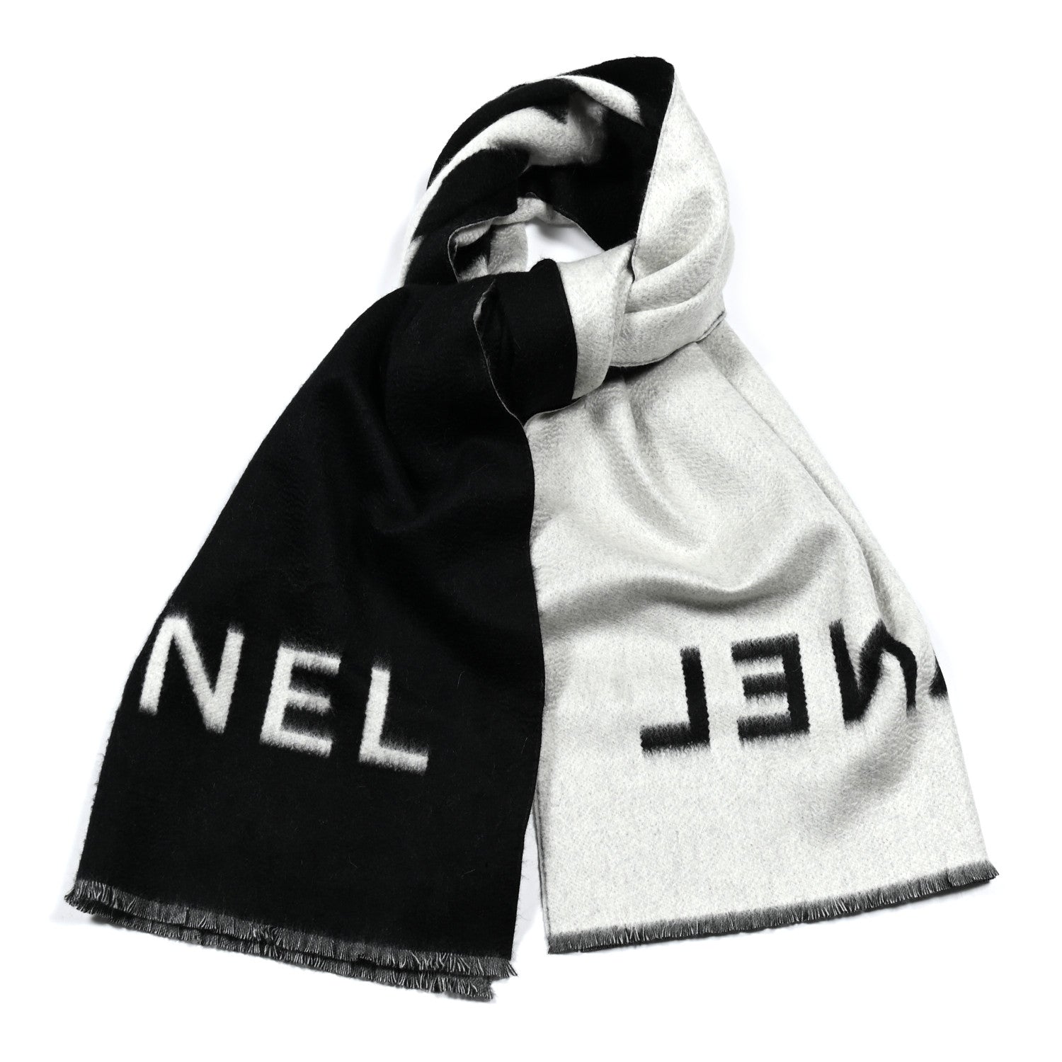 Chanel Cashmere CC Fringe Stole Black White 1 of 4