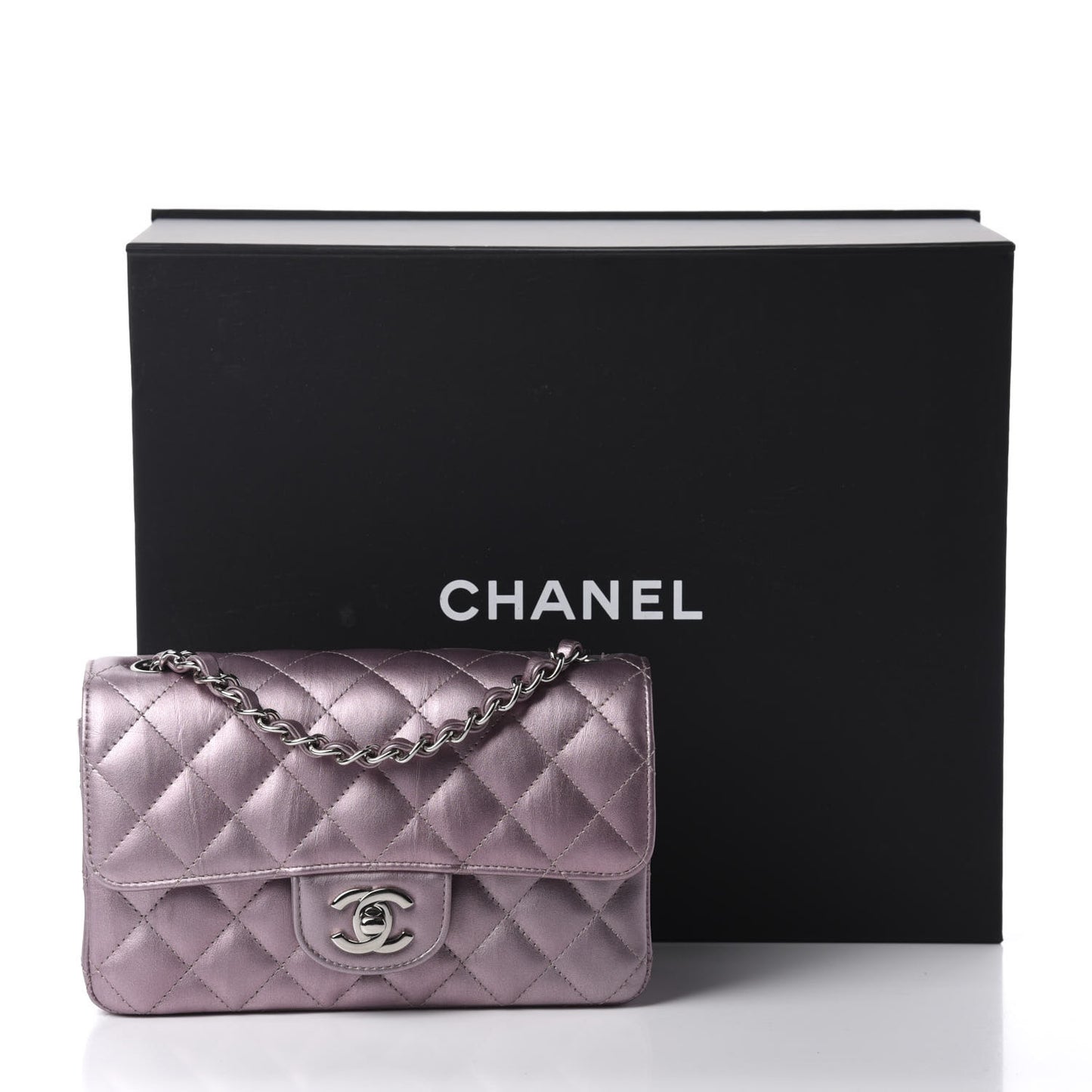 Metallic Calfskin Quilted Mini Rectangular Flap Pink
