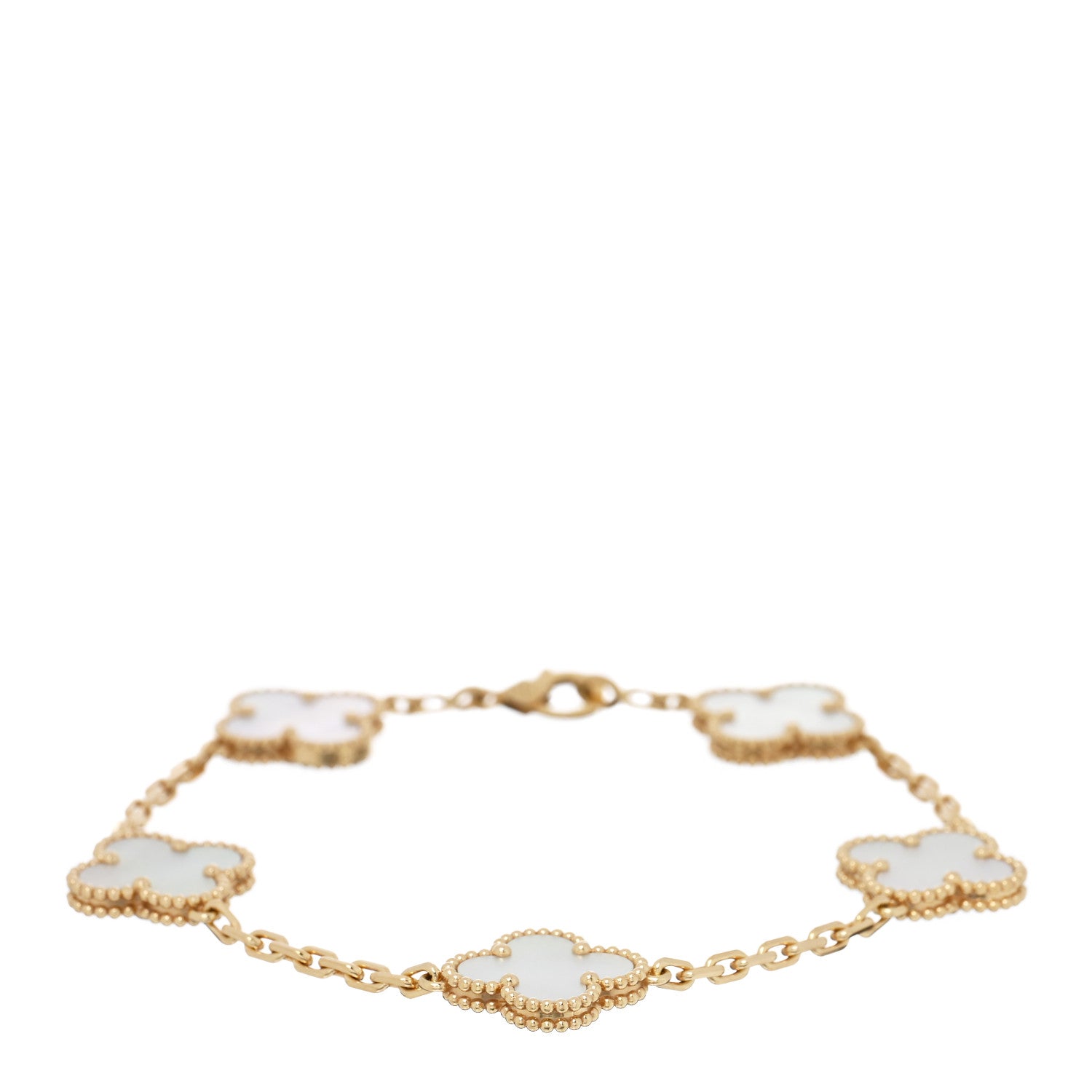 Van Cleef & Arpels 18K Yellow Gold Mother of Pearl 5 Motifs Vintage Alhambra Bracelet 1 of 4