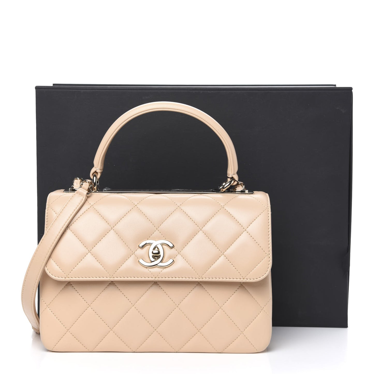 Lambskin Quilted Small Trendy CC Dual Handle Flap Bag Beige