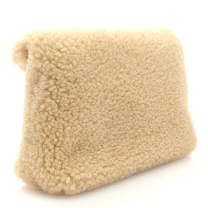 Saint Laurent Shearling Quilted Monogram Loulou Puffer Pouch Clutch Natural Beige Brick 4 of 11