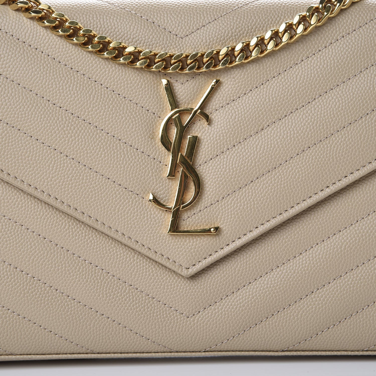 Saint Laurent Grain De Poudre Matelasse Chevron Monogram Chain Wallet Nude Powder 9 of 9