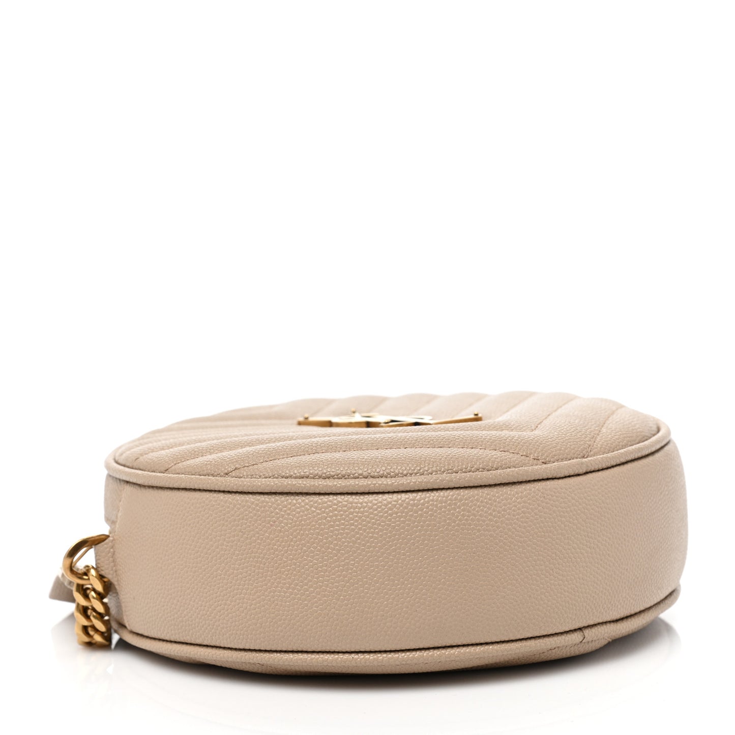 Grain De Poudre Matelasse Chevron Quilted Round Vinyle Camera Bag Dark Beige