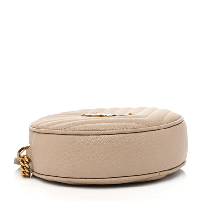 Saint Laurent Grain De Poudre Matelasse Chevron Quilted Round Vinyle Camera Bag Dark Beige 3 of 7