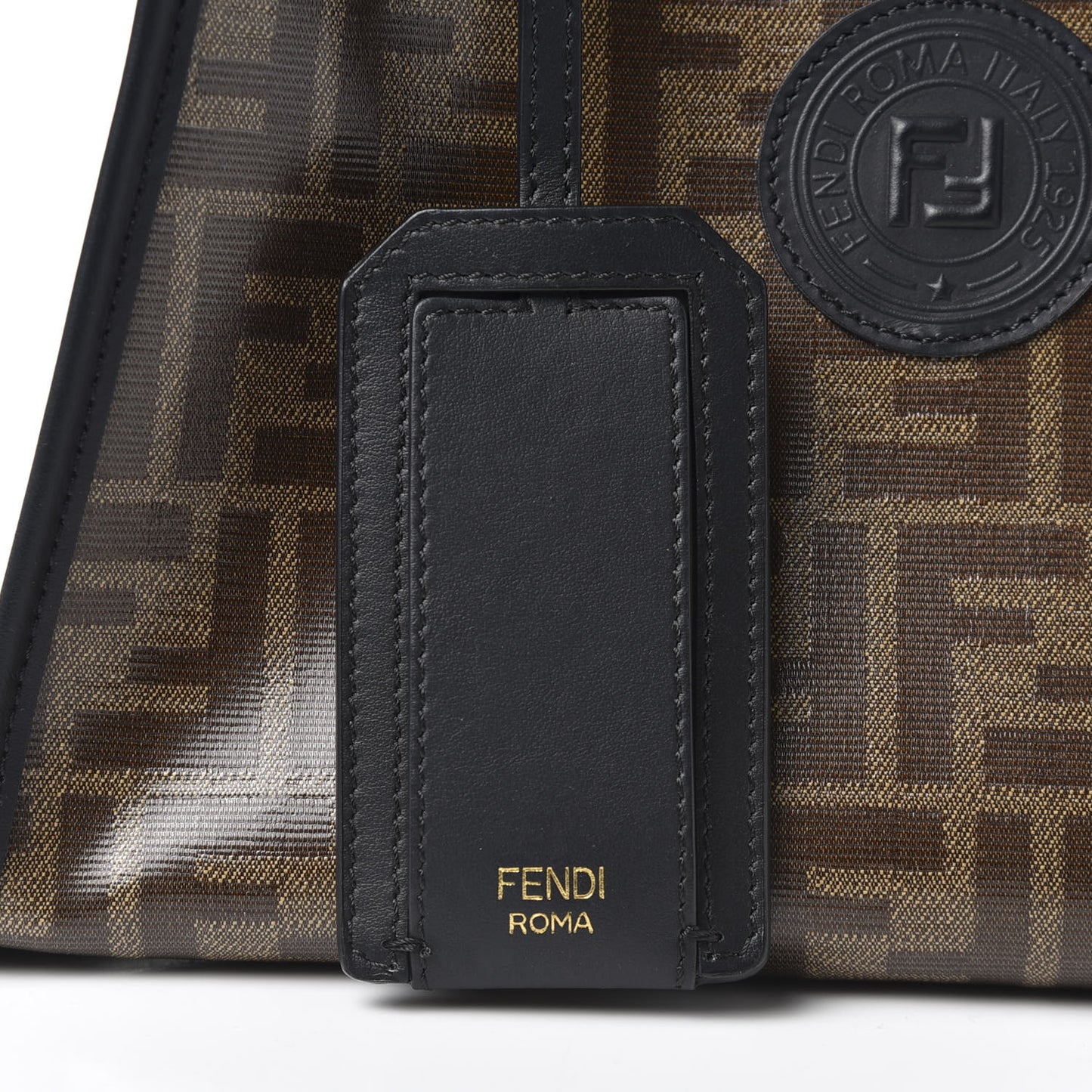 Glazed Fabric Vitello Century FF 1974 Stamp Patch Mini Peekaboo Defender Cover Mogano Panna Black
