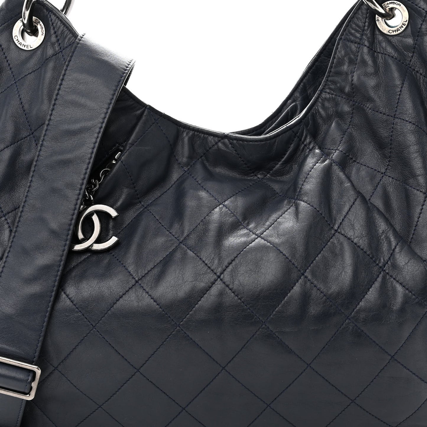 Calfskin Coco Pleats Hobo Dark Blue
