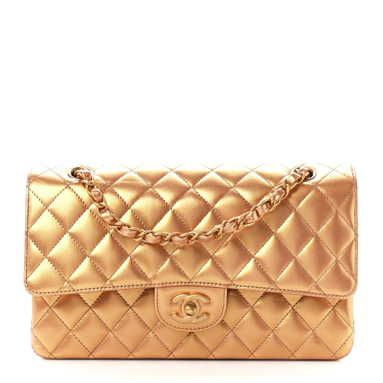Chanel Metallic Lambskin Quilted Medium Double Flap Golden 1 of 13