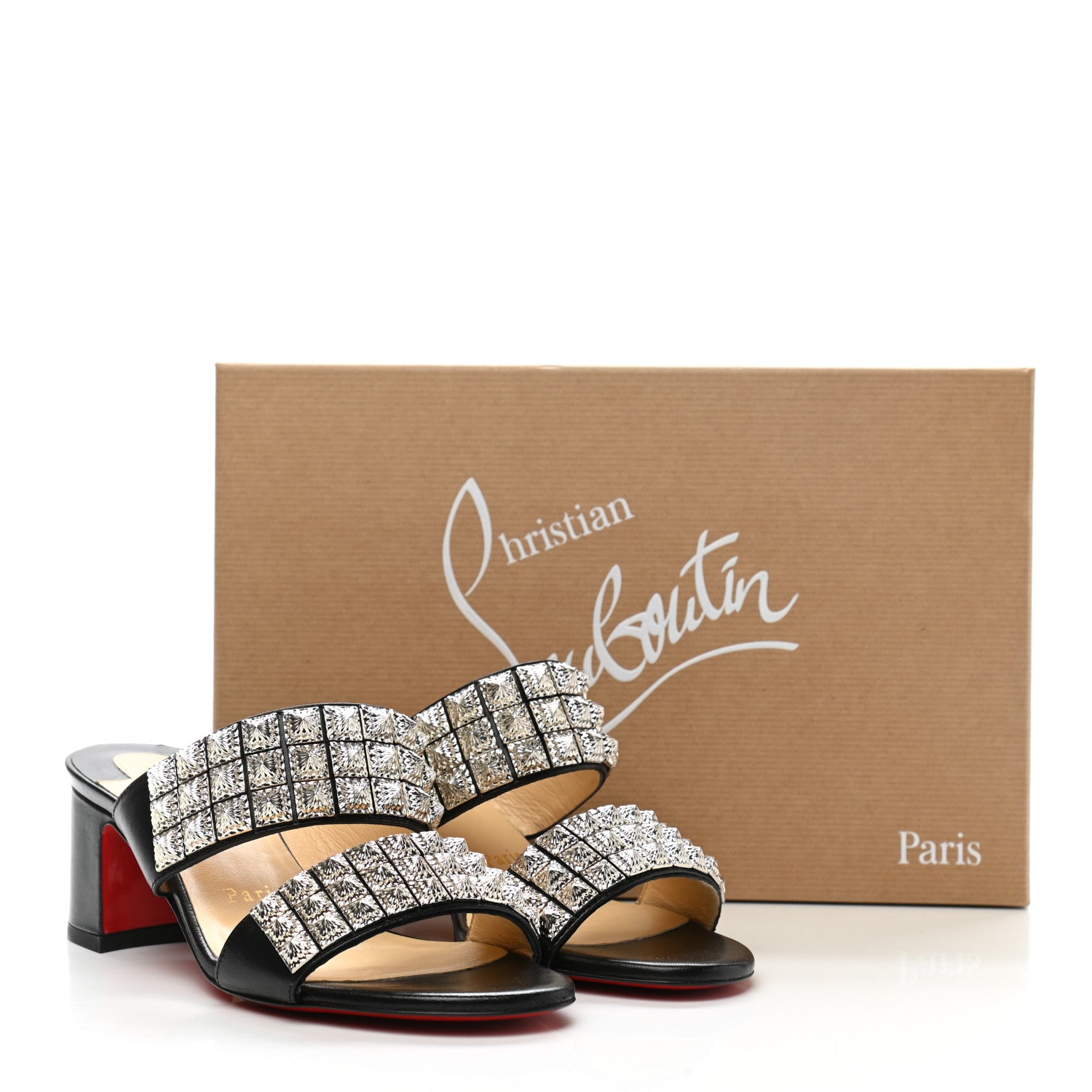 Christian Louboutin Calfskin Studded Tina Goes Mad 55 Slide Sandals 36 Black 8 of 8