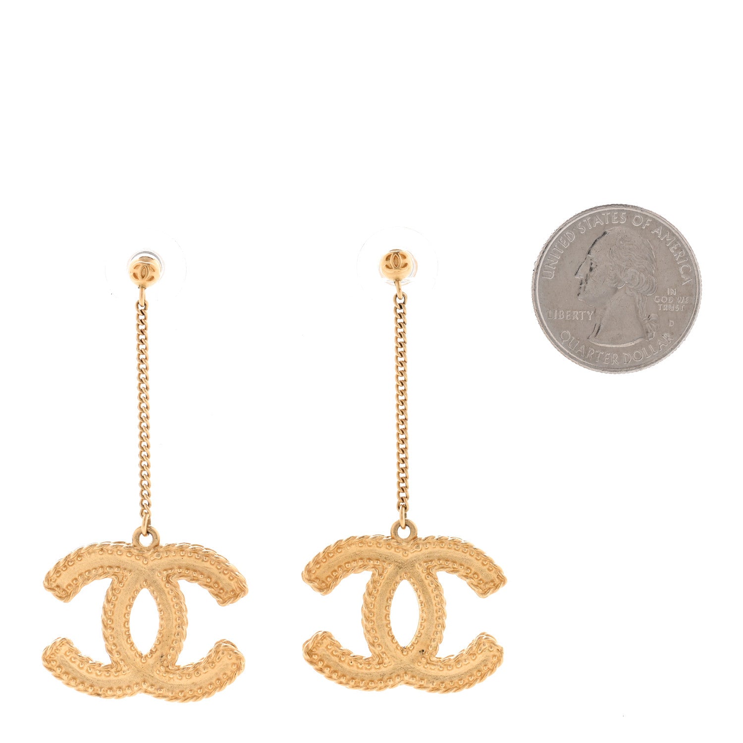 Chanel CC Drop Earrings Matte Gold 2 of 5