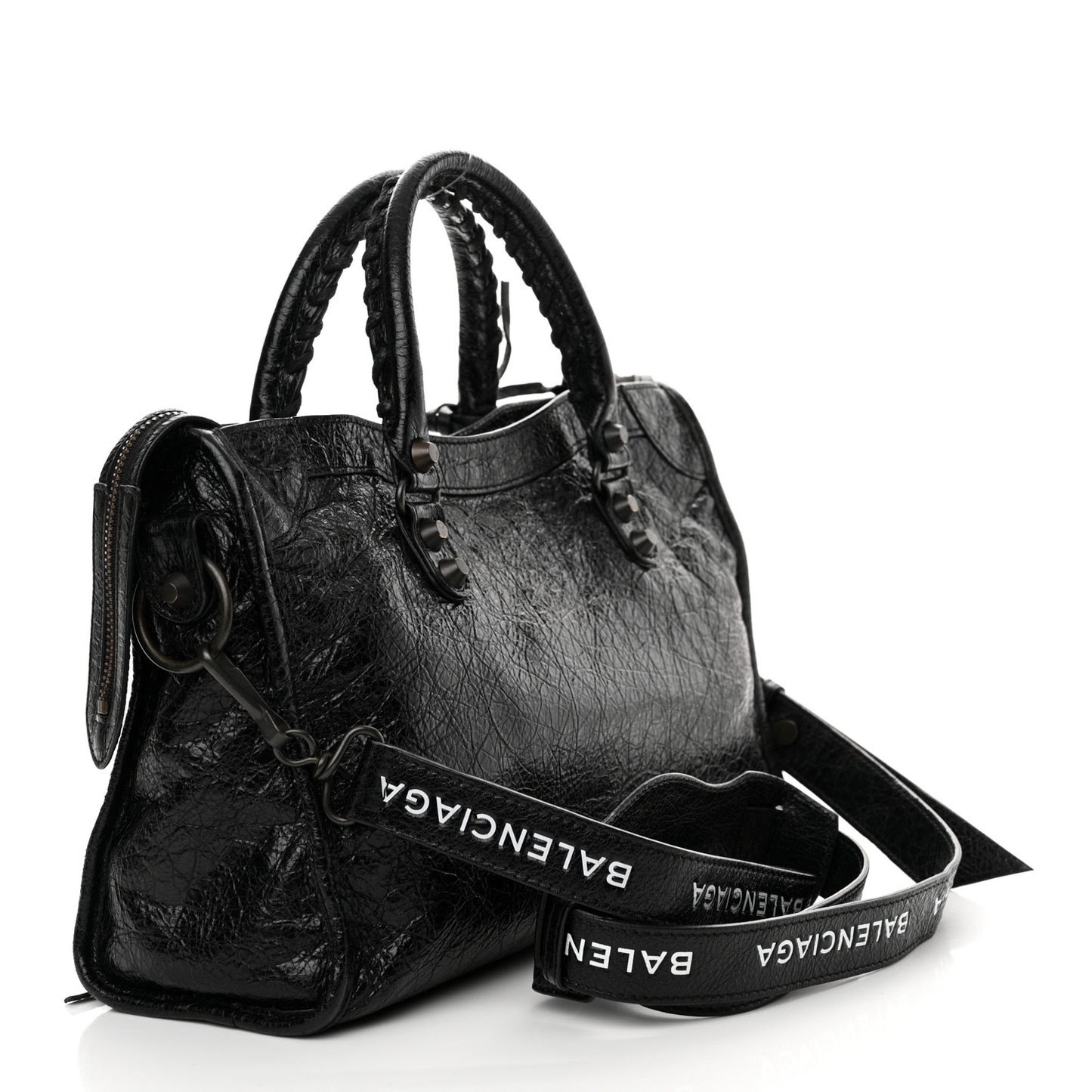 Agneau Classic Hardware S City Logo Strap Black White