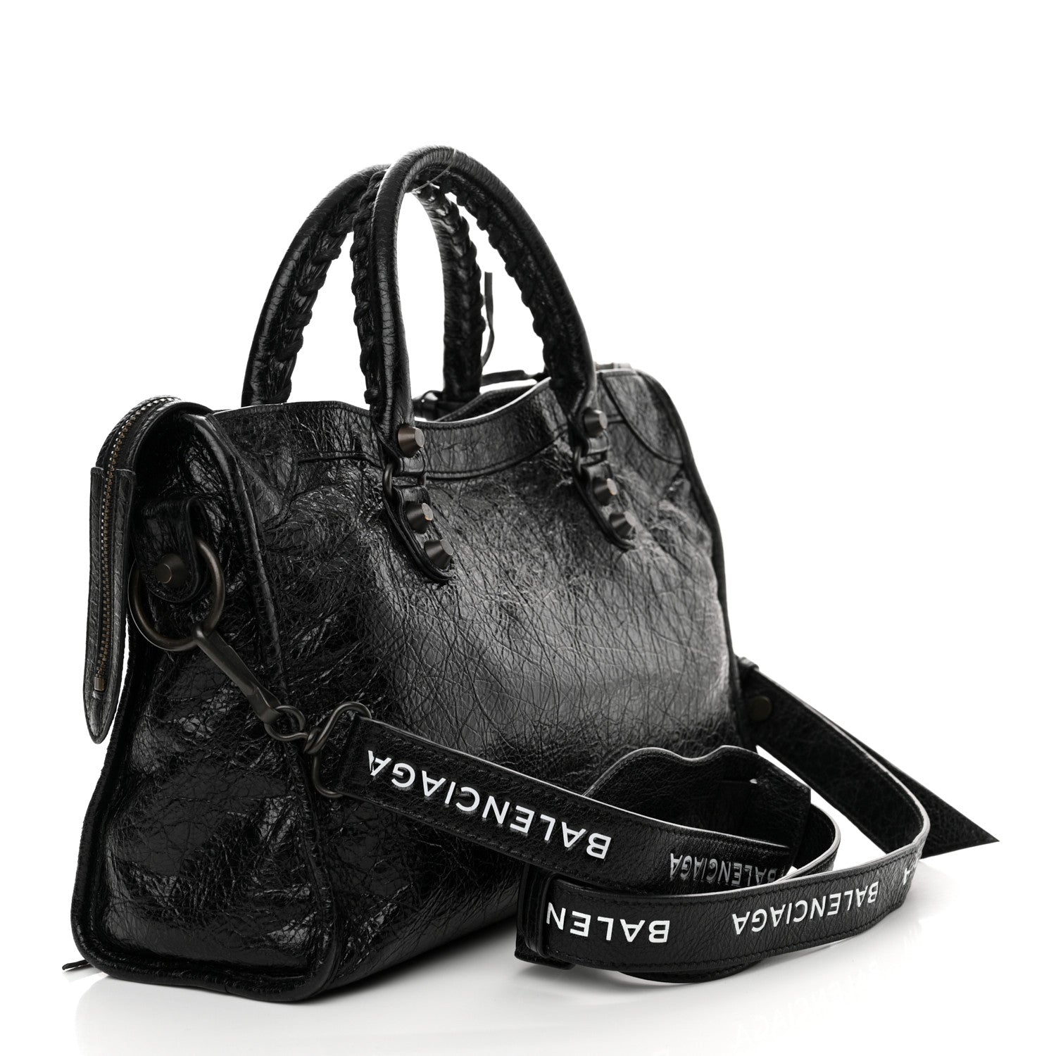 Balenciaga Agneau Classic Hardware S City Logo Strap Black White 4 of 14