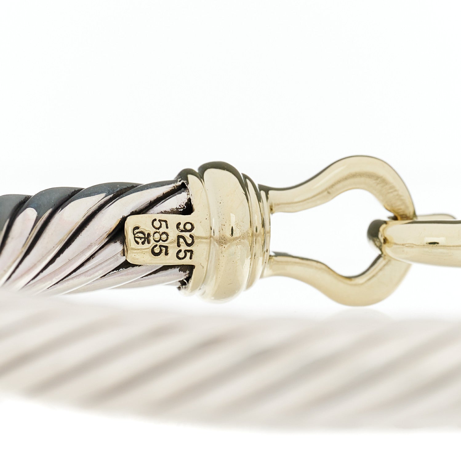 David Yurman Sterling Silver 14K Yellow Gold 7mm Cable Classic Buckle Bracelet 3 of 4