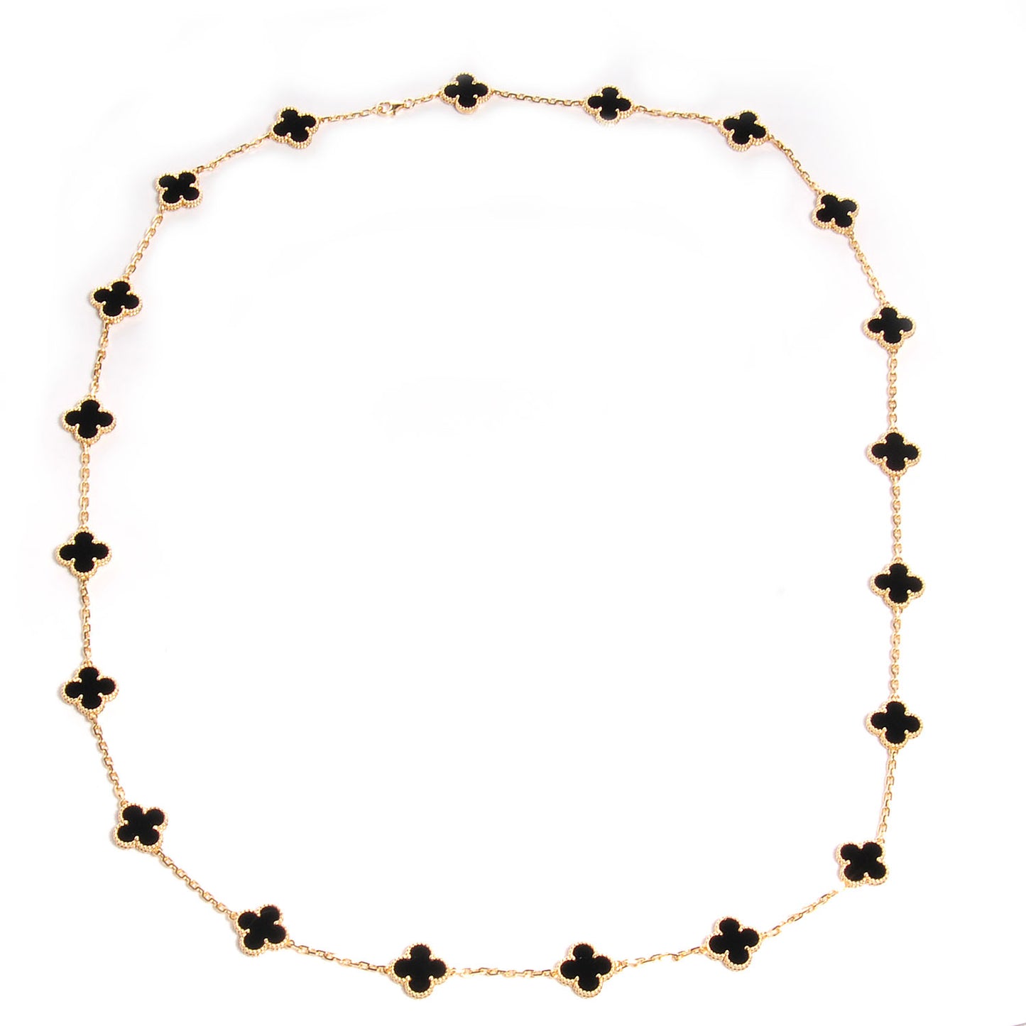 18K Yellow Gold Black Onyx 20 Motifs Vintage Alhambra Necklace
