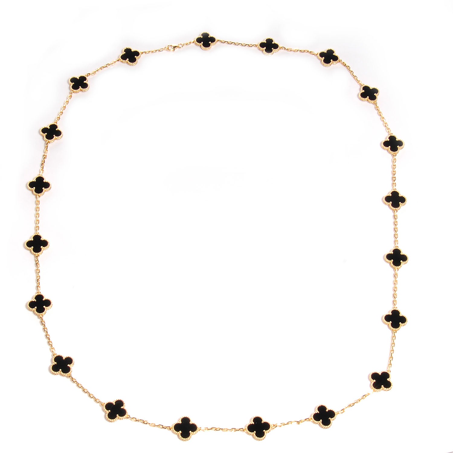 Van Cleef & Arpels 18K Yellow Gold Black Onyx 20 Motifs Vintage Alhambra Necklace 1 of 7