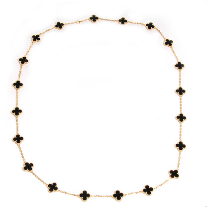 Van Cleef & Arpels 18K Yellow Gold Black Onyx 20 Motifs Vintage Alhambra Necklace 1 of 7