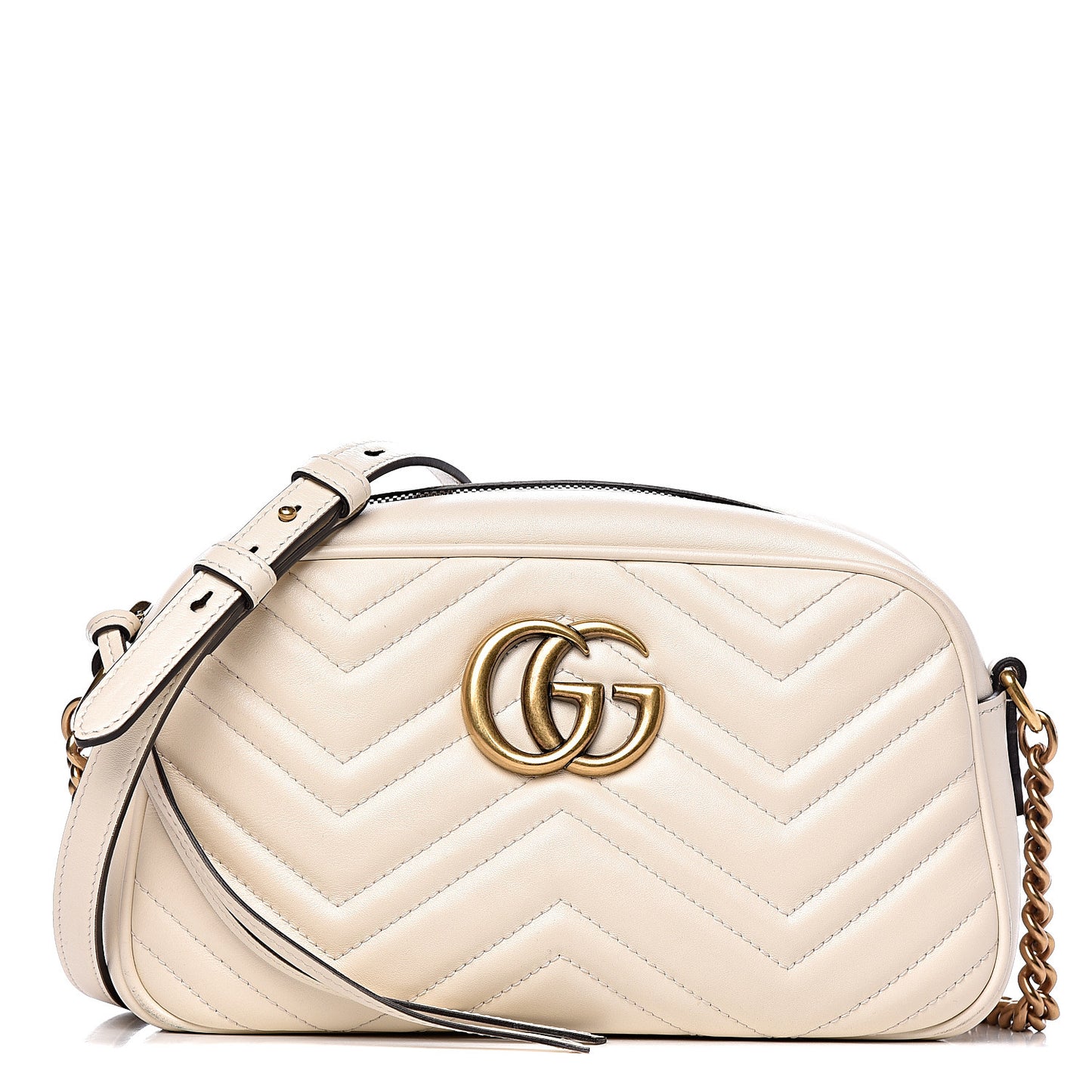 Calfskin Matelasse Small GG Marmont Chain Shoulder Bag White