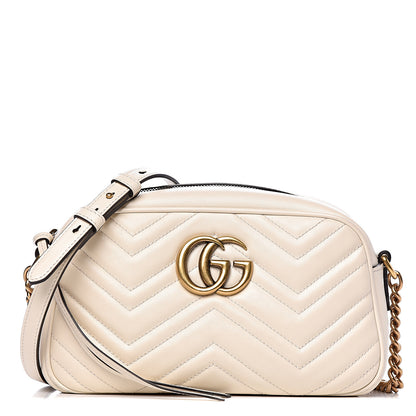 Gucci Calfskin Matelasse Small GG Marmont Chain Shoulder Bag White 1 of 15