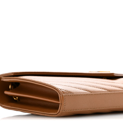 Saint Laurent Grain De Poudre Matelasse Chevron Monogram Chain Wallet Natural Dark 9 of 12