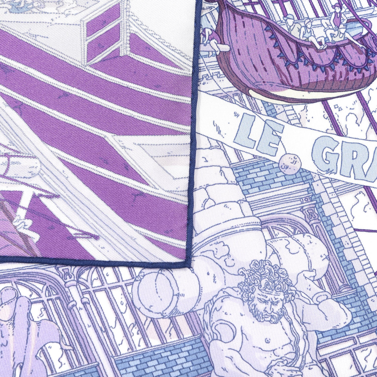 Hermes Silk Le Grand Prix Du Faubourg Scarf 90 Mauve Violet Jaune Soufre 3 of 3