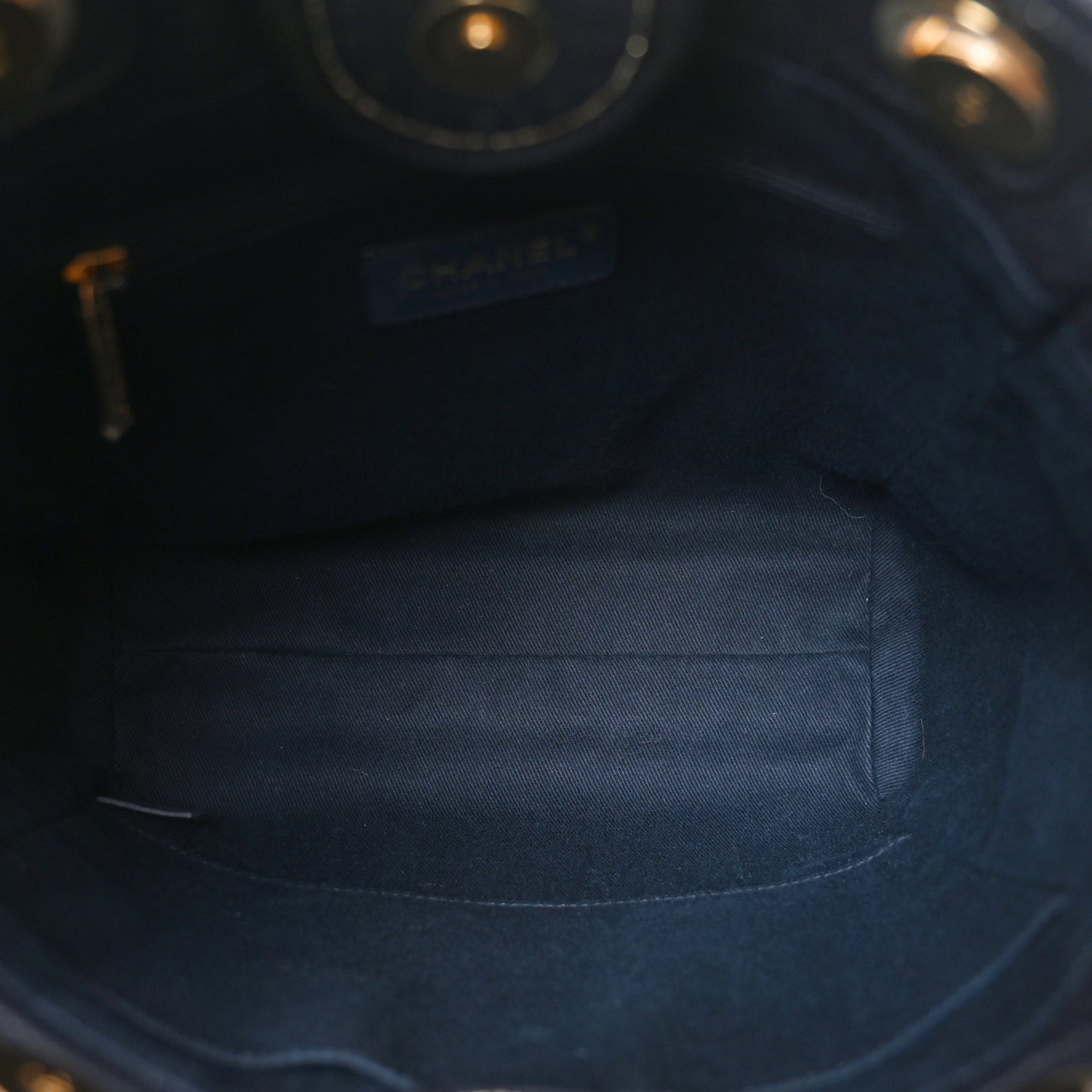 Lurex Canvas Mini Deauville Tote Navy Blue Gold